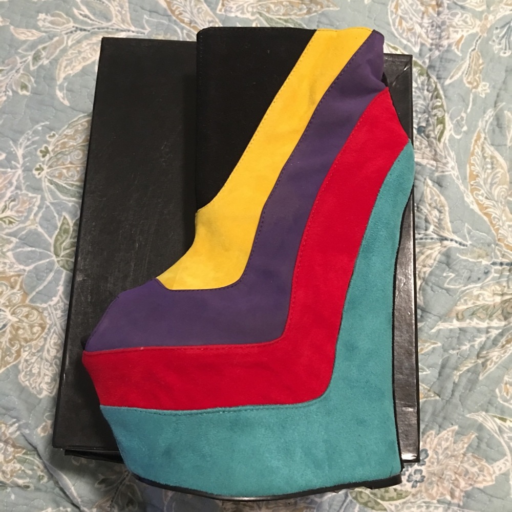 🆕 🍭 Artsy Multi Color Wedge Open Toe Platform 🆕 - Picture 2 of 4